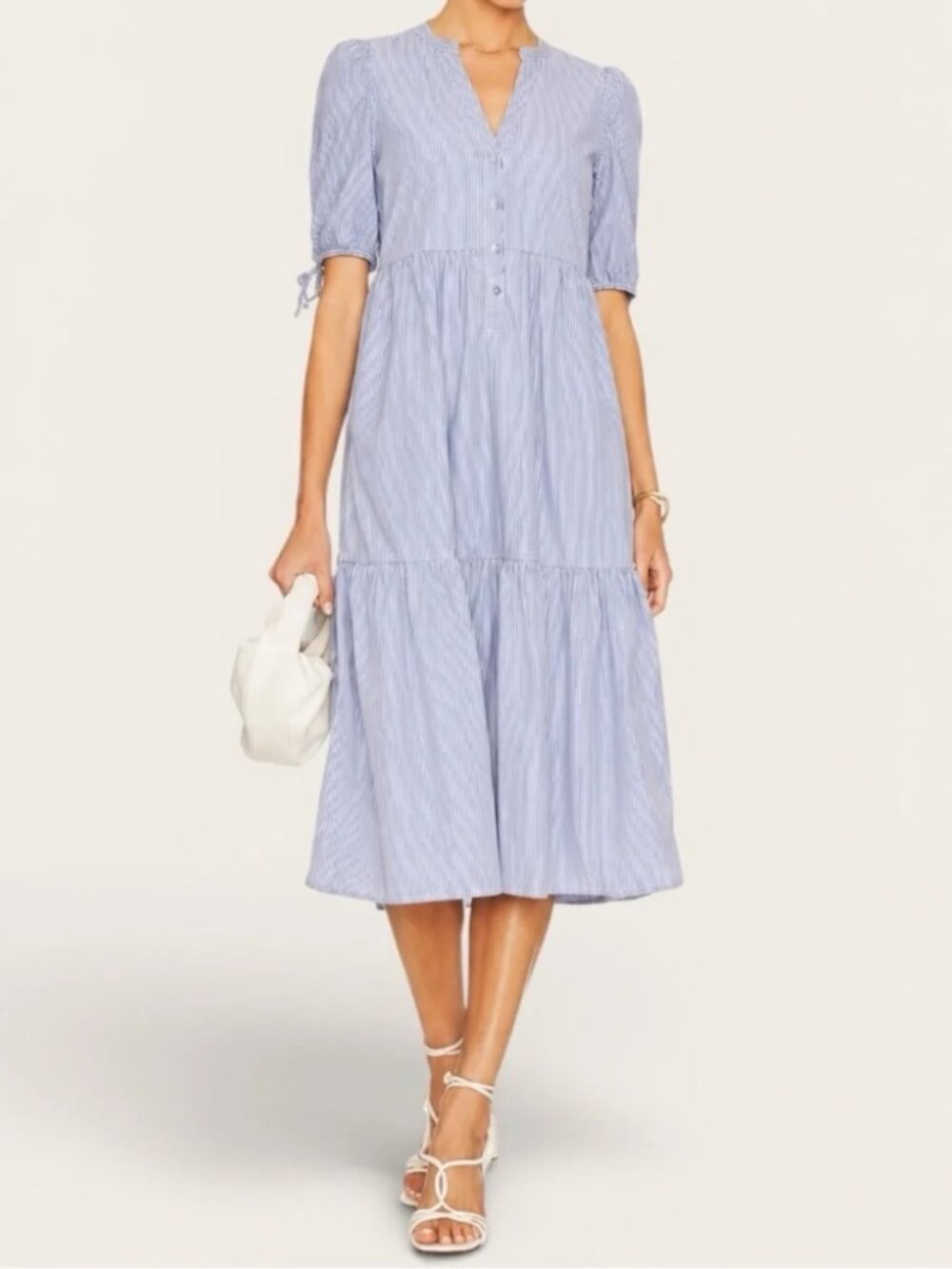 Nation Los Angeles Dustin 100% Pima Cotton Striped Tiered Midi Dress Size M